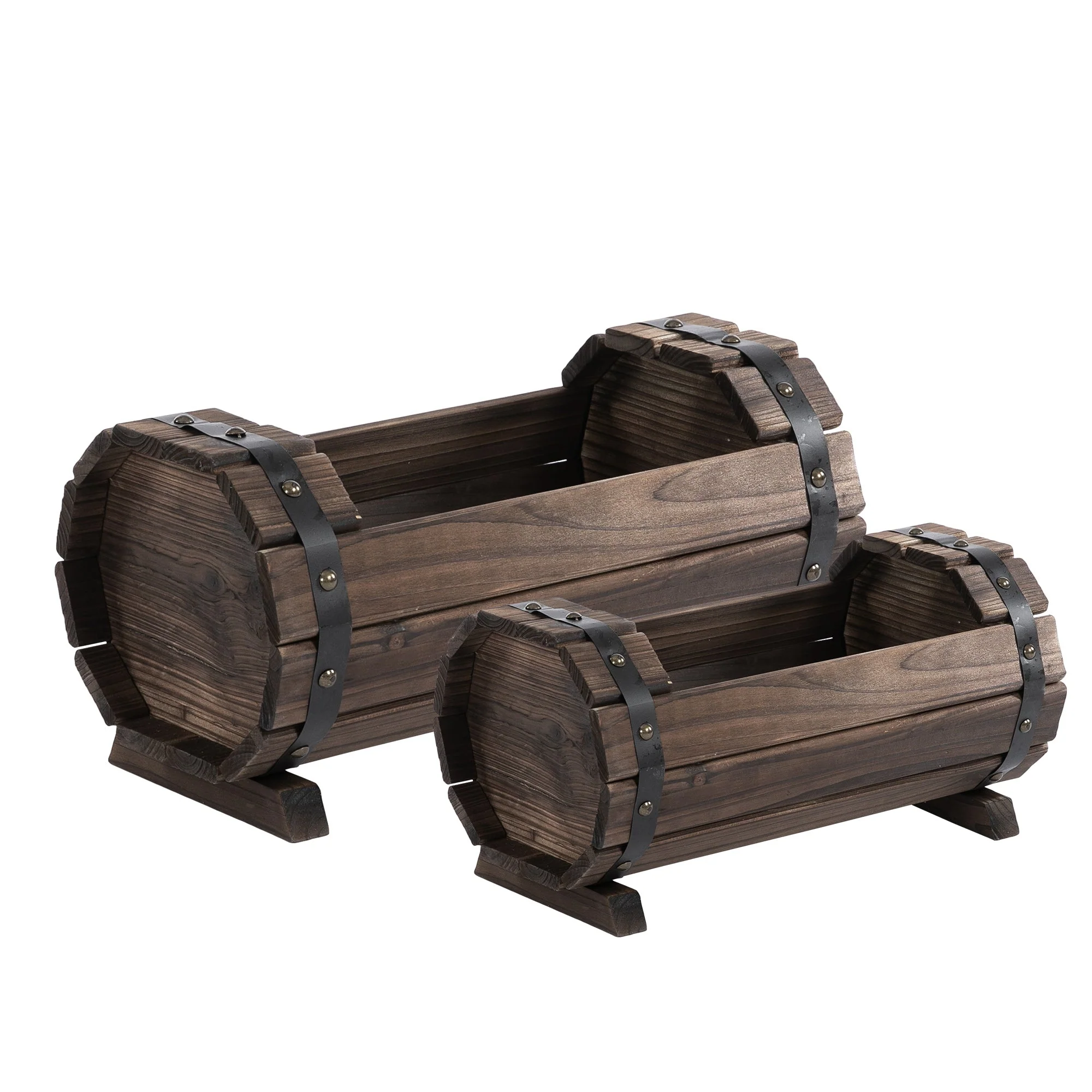 2-Piece Wooden Flower Plant Pot Outdoor&Indoor Plant Box with Solid Wood