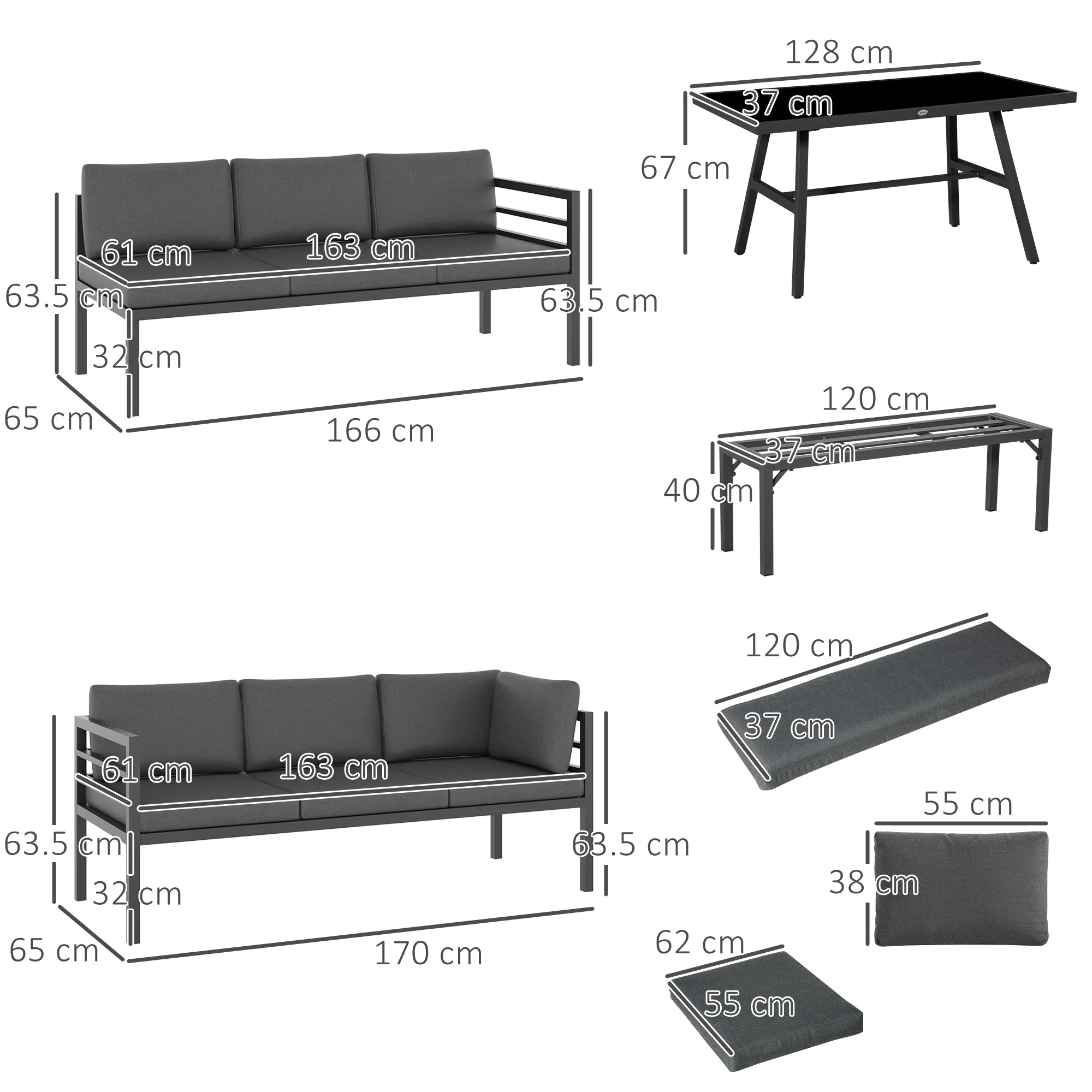 4 Piece L-shaped Garden Furniture Set 8 Seater Aluminium Outdoor Dining Set Conversation Sofa Set w/ Bench - Image 3