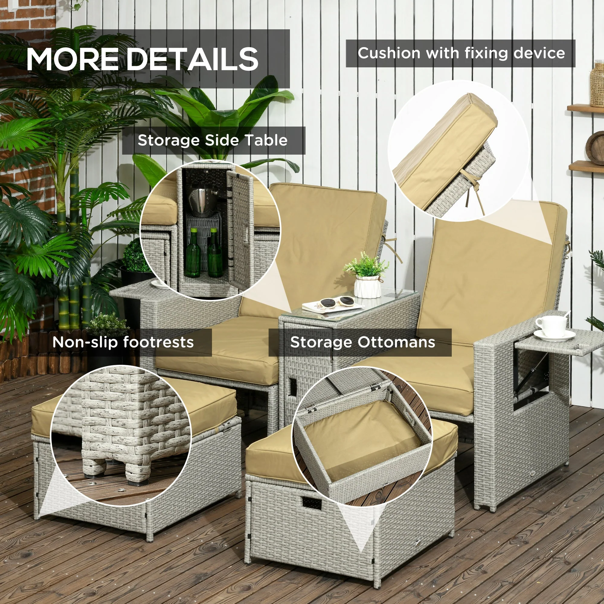 5-Piece PE Rattan Sun Lounger - Image 6