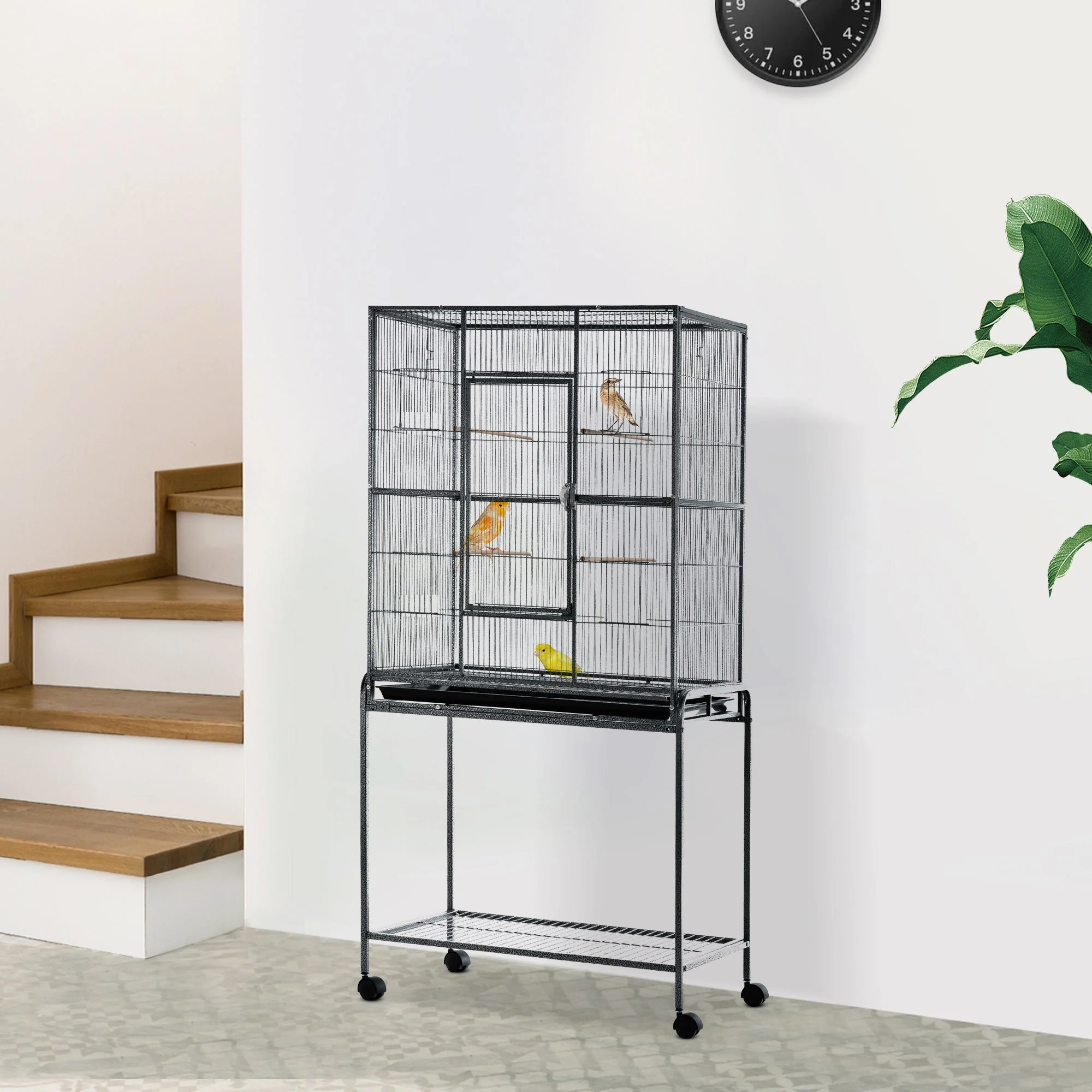 Grille 162cm Bird Cage Wheeled Grey & Black by Pawhut - Image 2