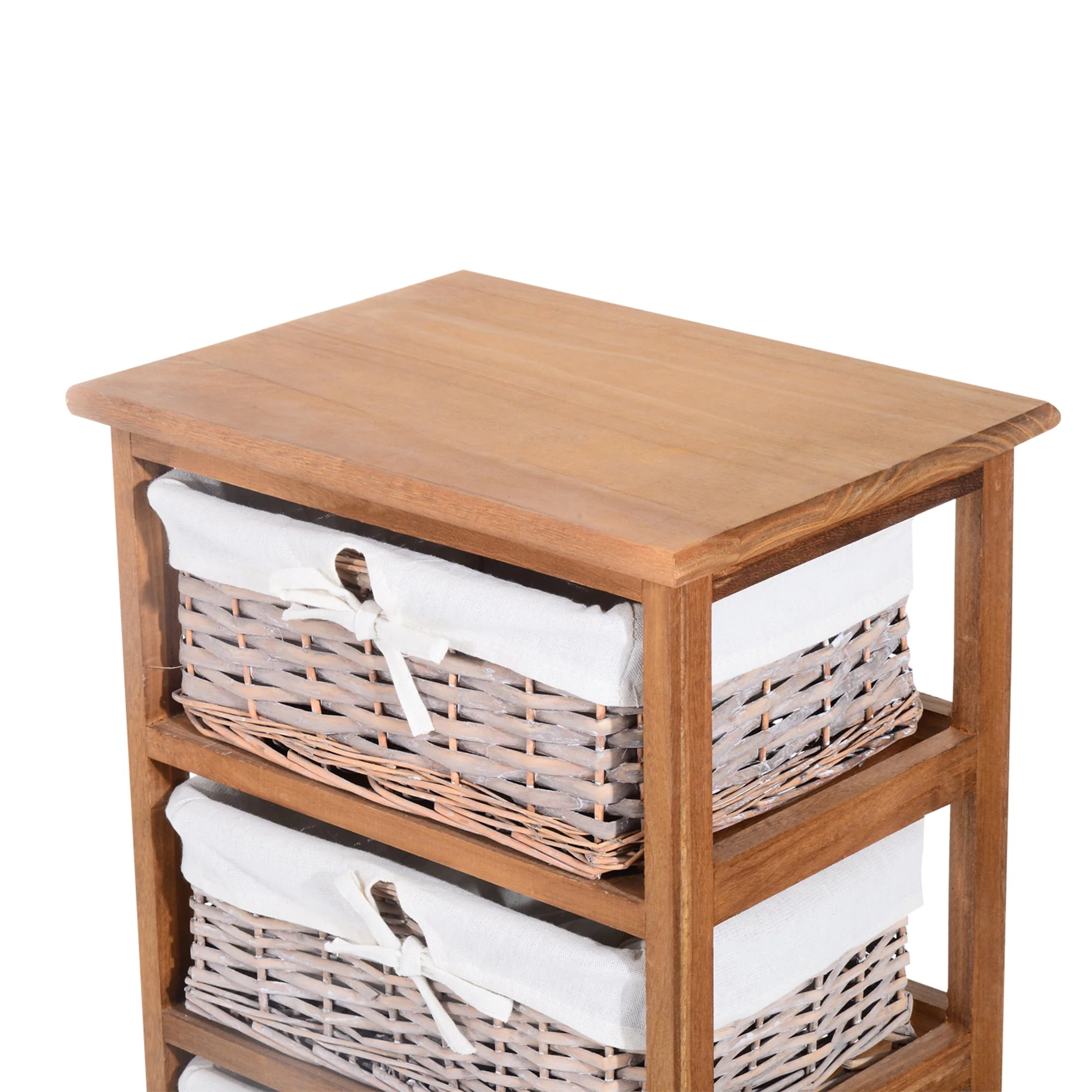 Homcom 5 Drawer Dresser Wicker Basket Storage Shelf Unit Wooden Frame Home Organisation Cabinet Bedroom Office Furniture Natural Finish 90x40cm - Image 6