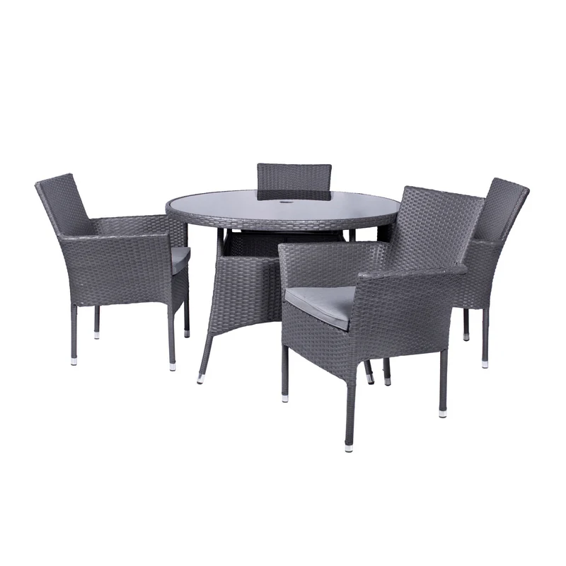 Malaga Rattan Garden Patio Dining Set by Royalcraft - 4 Seats Grey Cushions - Image 6