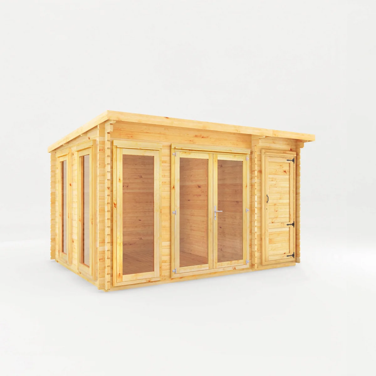 Mercia Studio 10' 11" x 13' 6" Pent Cabin with Shed - Premium 34mm Cladding Loglap - Image 7