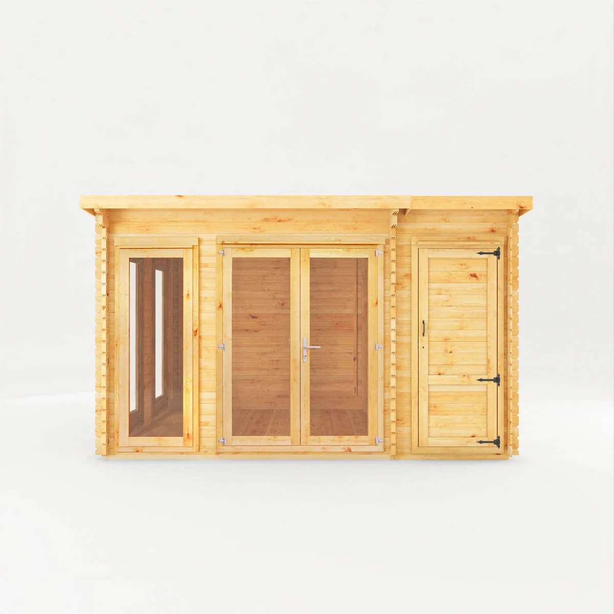 Mercia Studio 10' 11" x 13' 6" Pent Cabin with Shed - Premium 44mm Cladding Loglap - Image 4