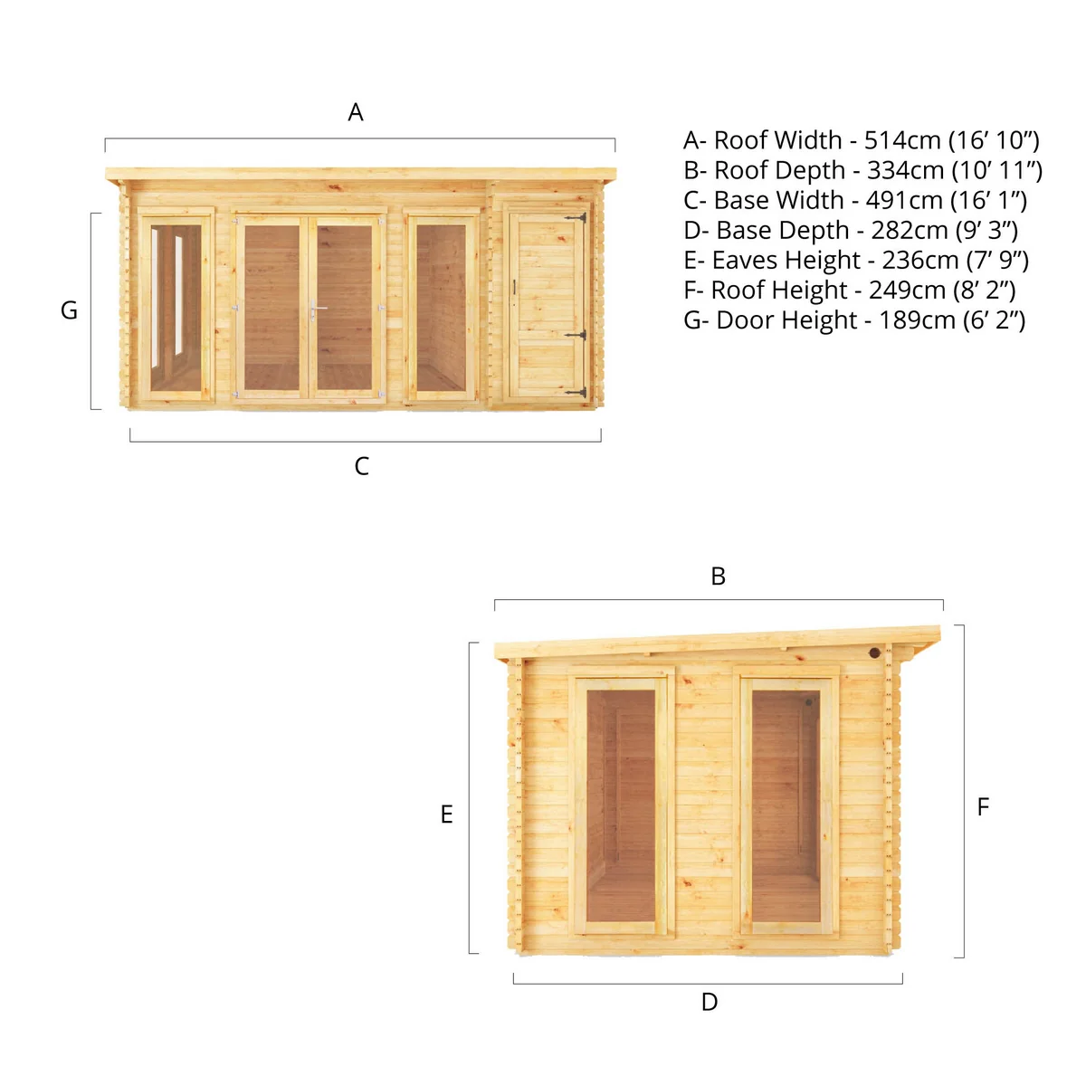 Mercia Studio 10' 11" x 16' 10" Pent Cabin with Shed - Premium 34mm Cladding Loglap - Image 10