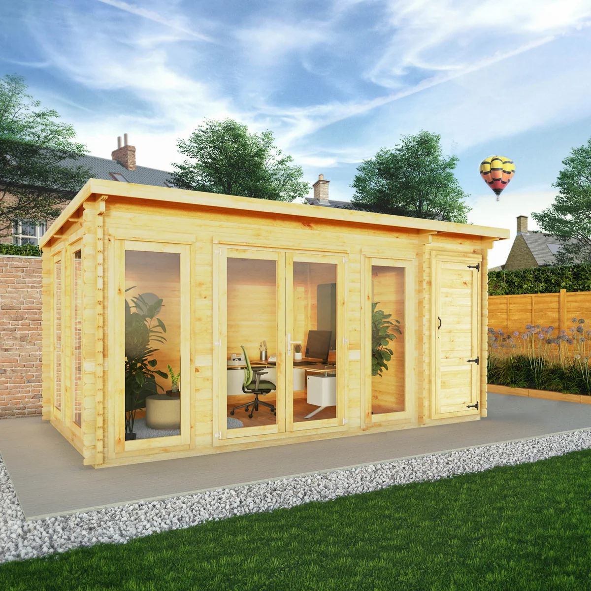 Mercia Studio 10' 11" x 16' 10" Pent Cabin with Shed - Premium 34mm Cladding Loglap - Image 3