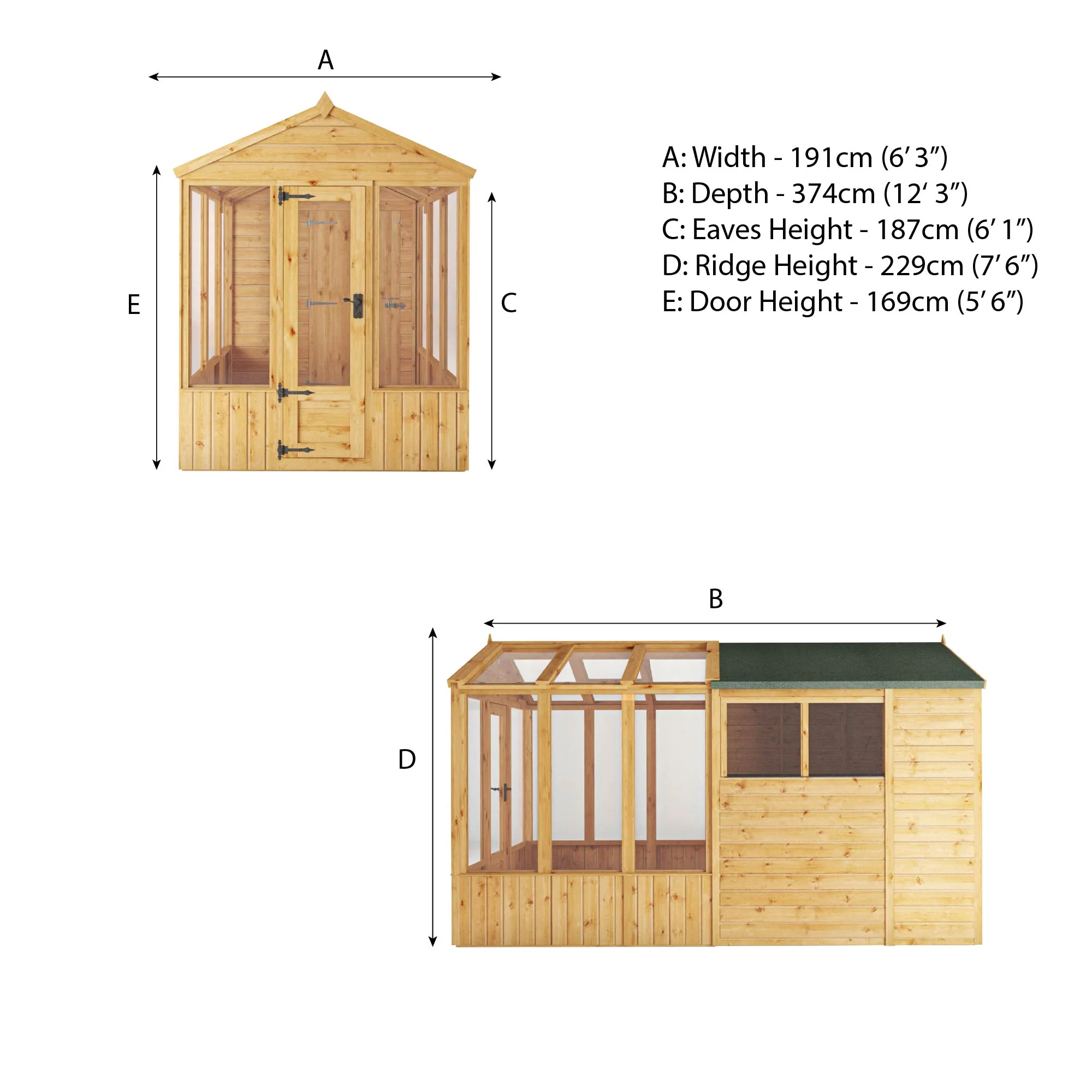 Mercia Woodsman 12' 3" x 6' 3" Apex Combi Greenhouse Shed - Premium Dip Treated Shiplap- Glass Windows - Image 18
