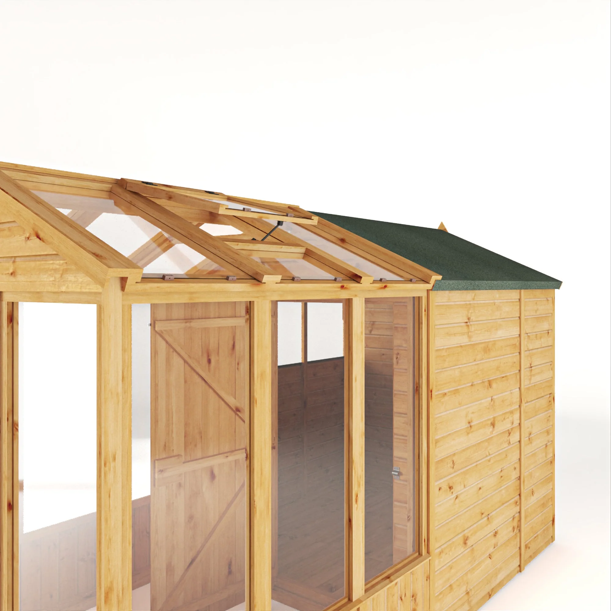 Mercia Woodsman 12' 3" x 6' 3" Apex Combi Greenhouse Shed - Premium Dip Treated Shiplap- Styrene Windows - Image 8