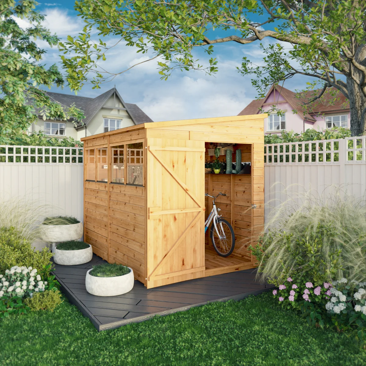 Mercia Woodsman 8' 4" x 6' 2" Pent Shed - Premium Dip Treated Shiplap - Glass Windows