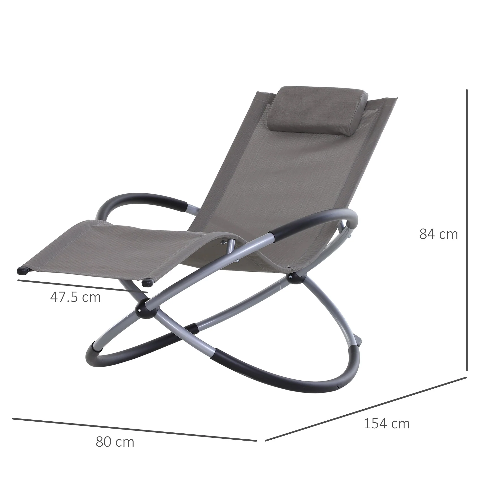 Outdoor Orbital Lounger Zero Gravity Patio Chaise Sun Lounger Foldable Rocking Chair w/ Pillow Grey - Image 3