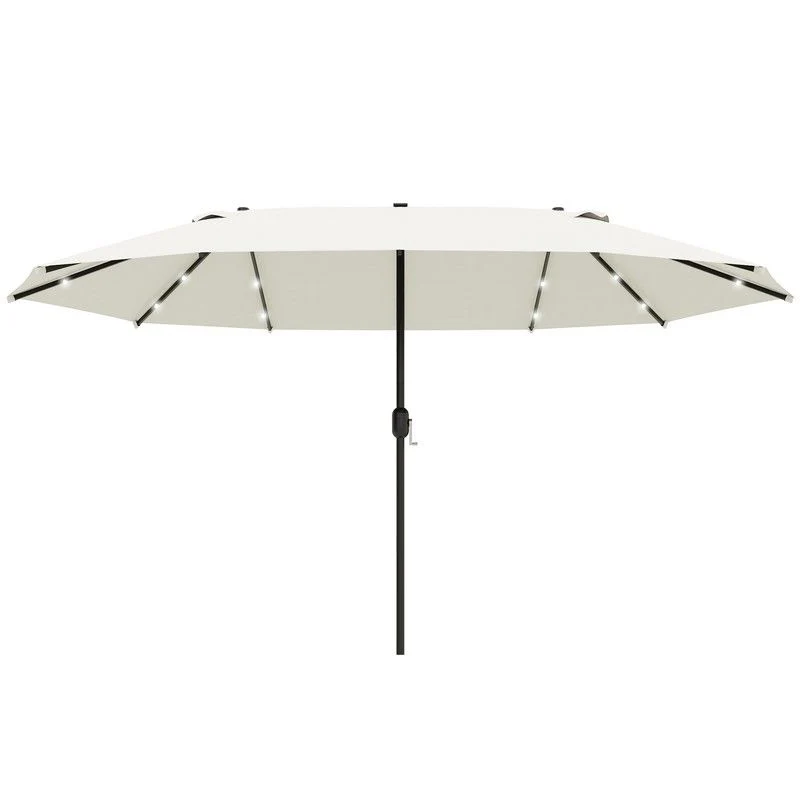 Outsunny 4.4M Double-Sided Sun Umbrella Patio Parasol Led Solar Lights Cream White