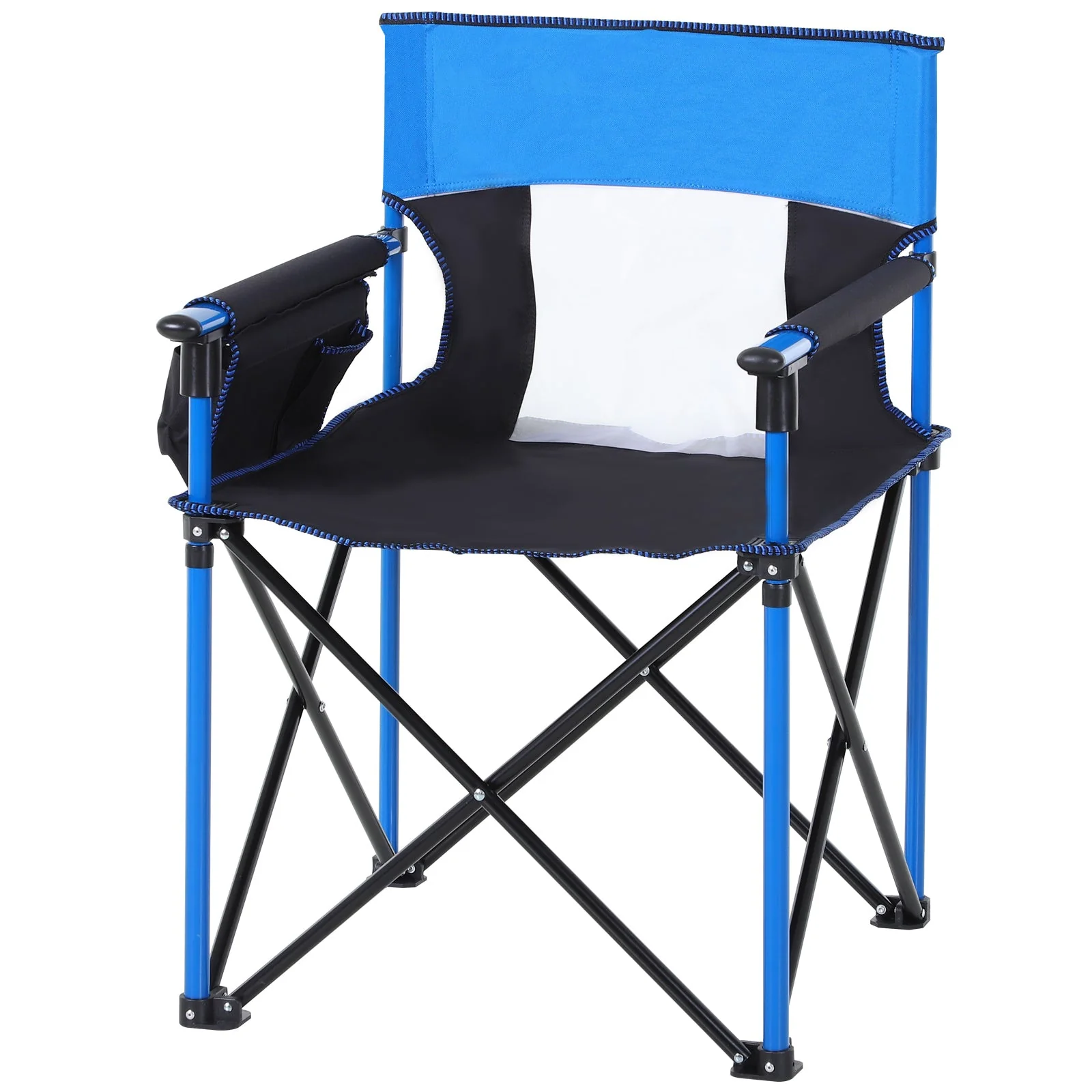 Outsunny Folding Fishing Camping Chair Portable Picnic Armchair Director Seat Oxford Metal Frame With Cup Holder - Image 2