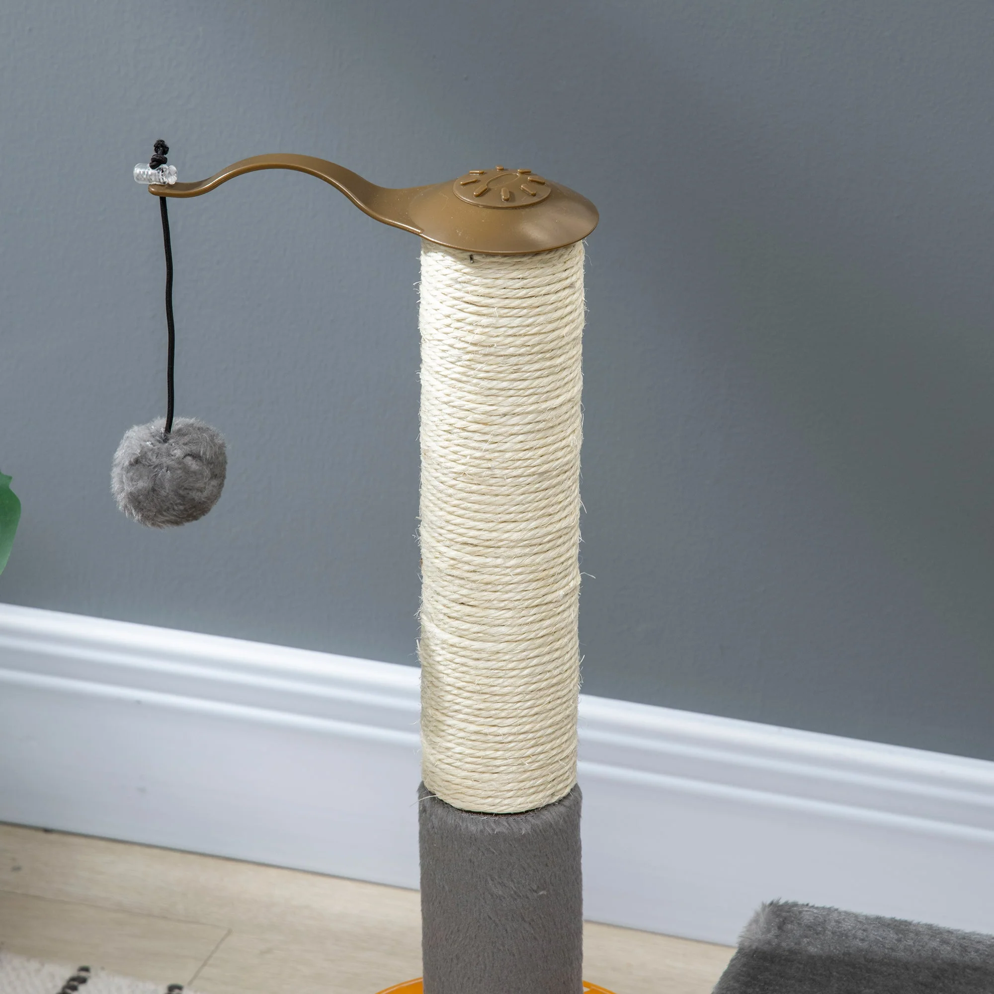 PawHut Cat Tree Tower Activity Center Climbing Stand Kitten House Furniture with Scratching Posts Toy abd Perch 56cm Grey - Image 9