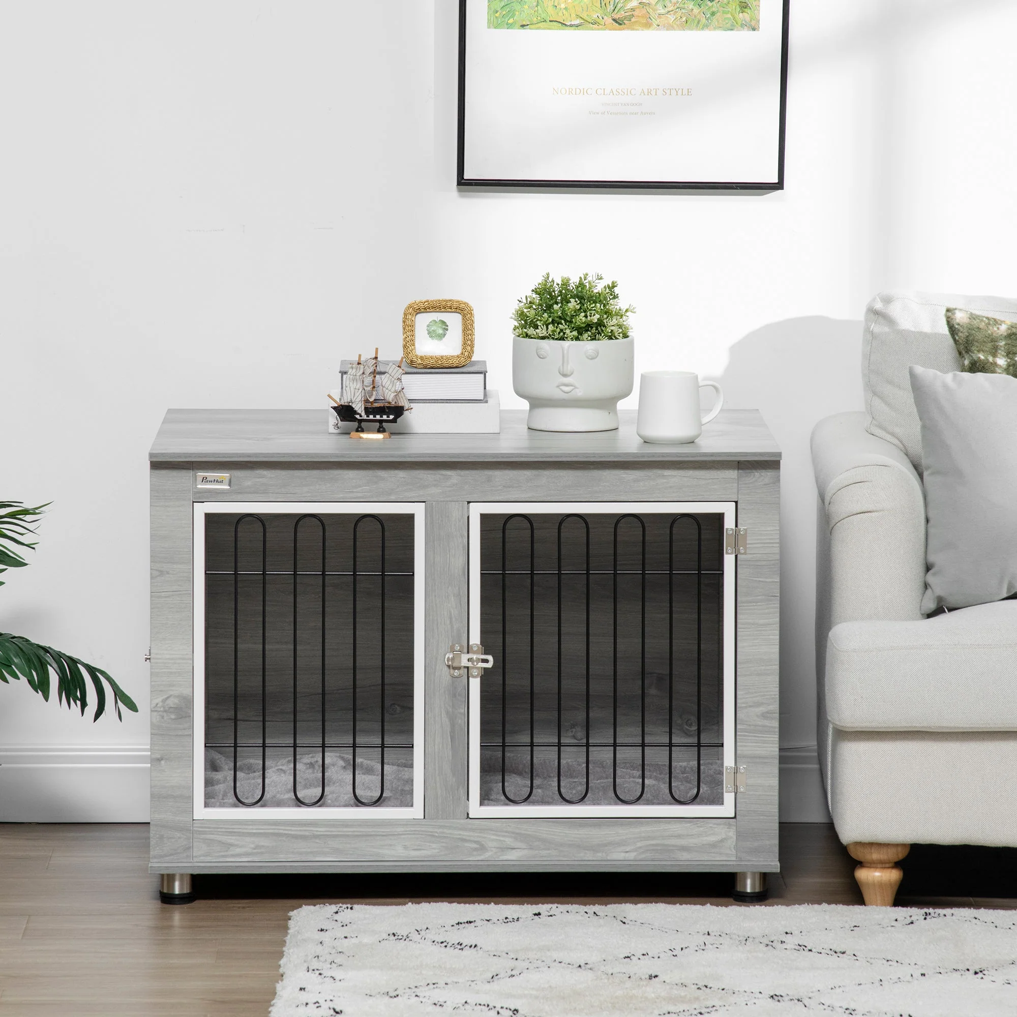 PawHut Dog Crate Furniture Side End Table with Soft Washable Cushion - Image 3