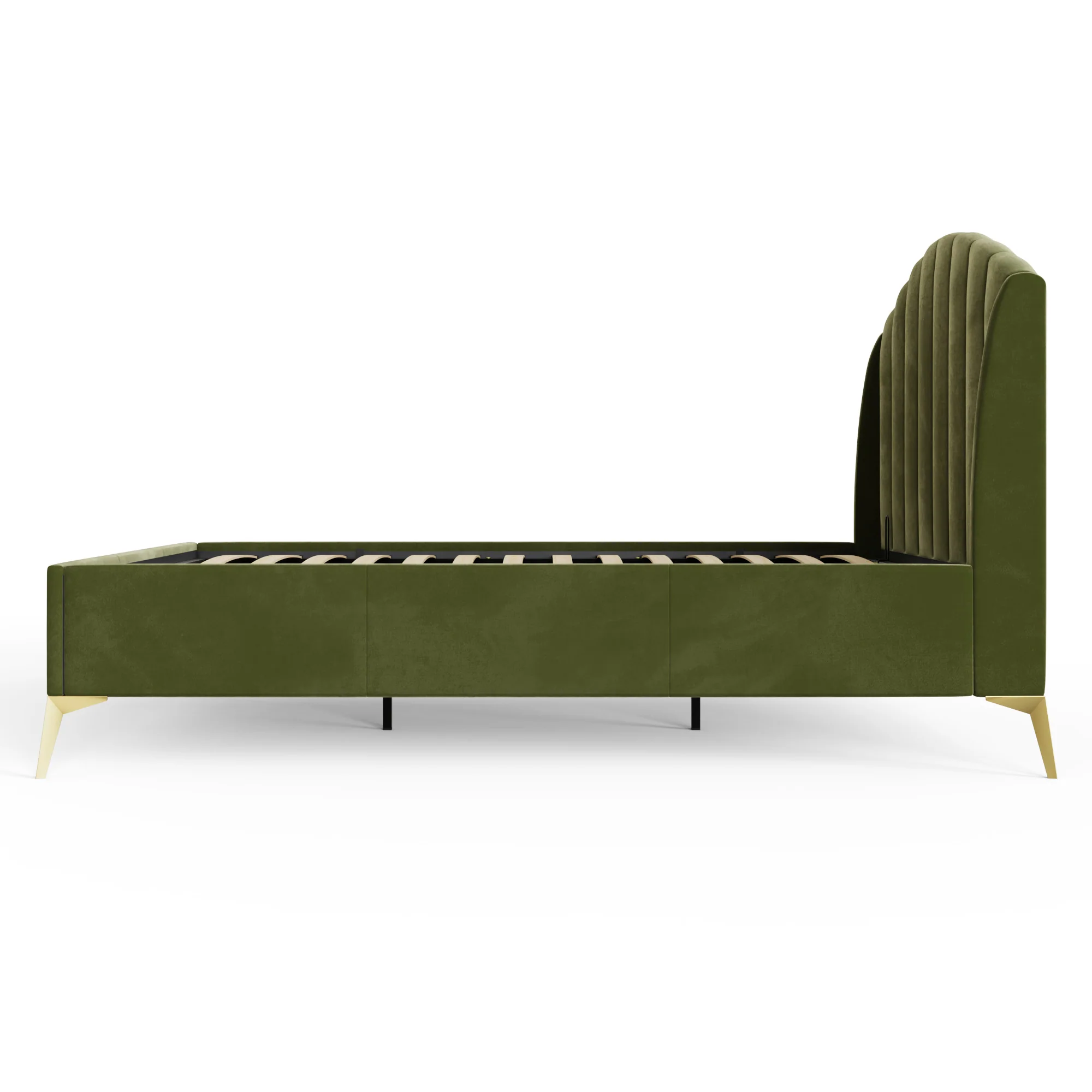 Pettine Double Ottoman Bed Wood & Fabric Green 5 x 7ft - Image 4