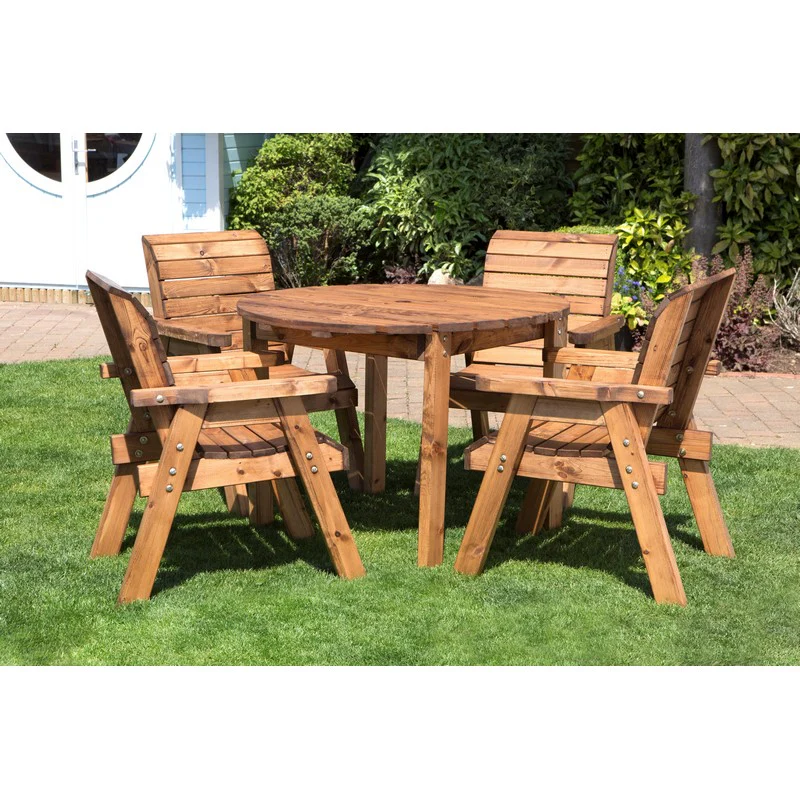 Scandinavian Redwood Garden Patio Dining Set by Charles Taylor - 4 Seats Green Cushions - Image 2