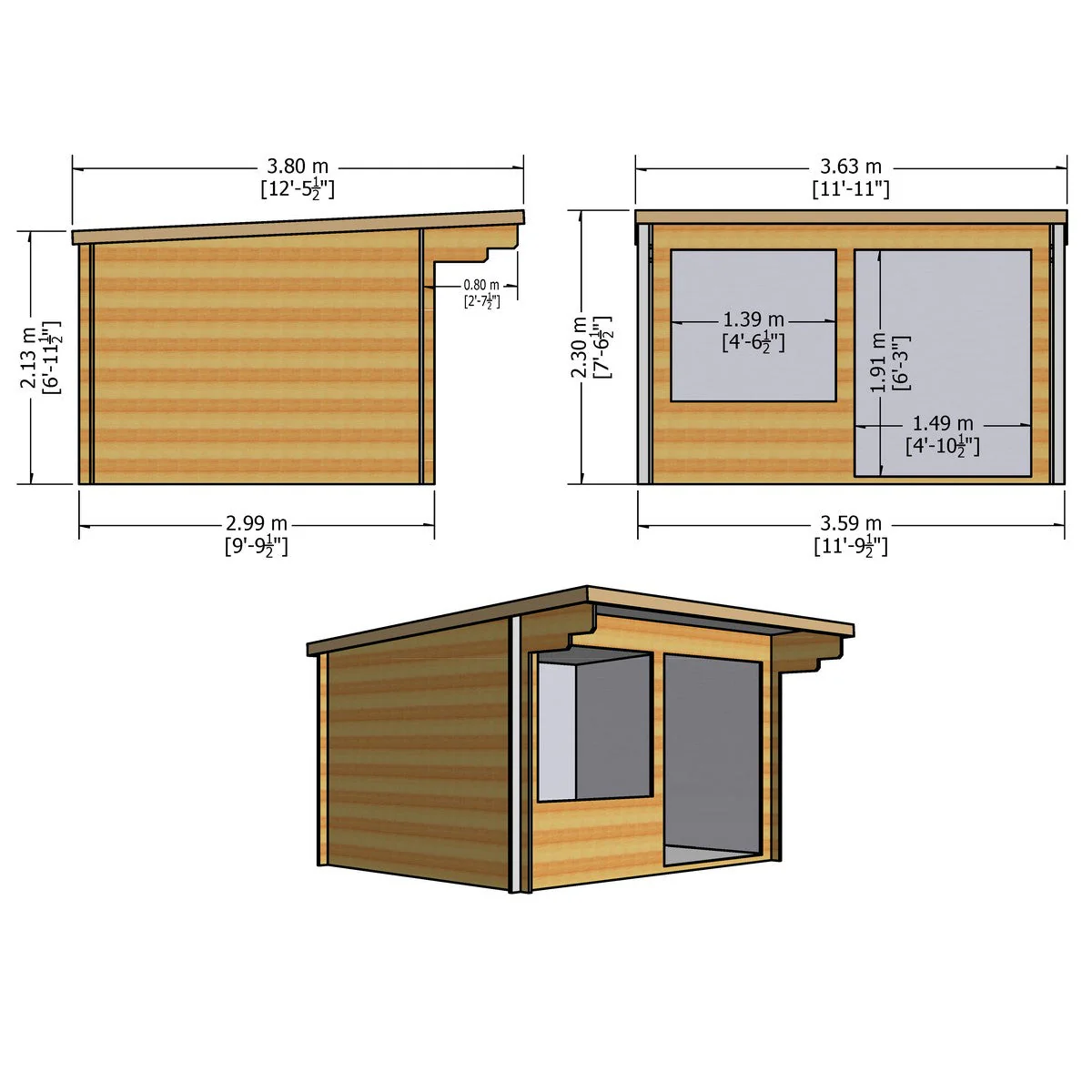 Shire Belgravia 9' 9" x 11' 9" Pent Log Cabin - Premium 34mm Cladding Tongue & Groove - Image 4