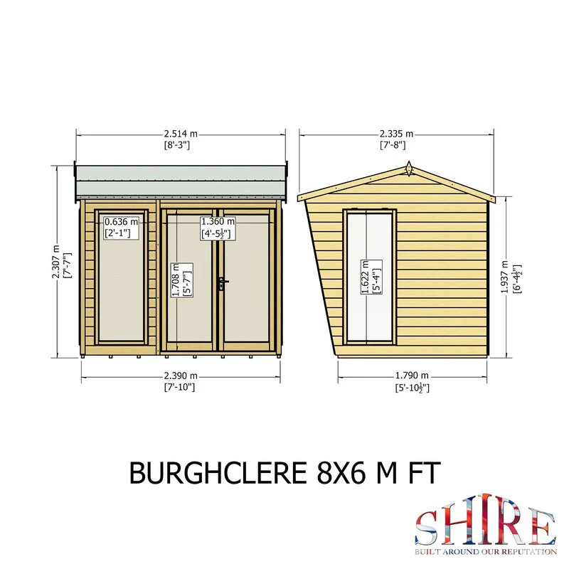 Shire Burghclere 7' 7" x 8' 2" Reverse Apex Summerhouse - Premium Dip Treated Shiplap - Image 9