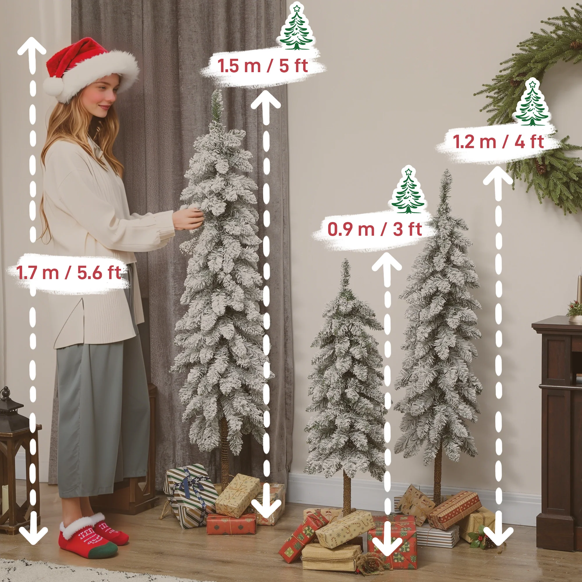 3x Slim Pencil Christmas Tree Artificial - White Frosted Green Tips - Image 3