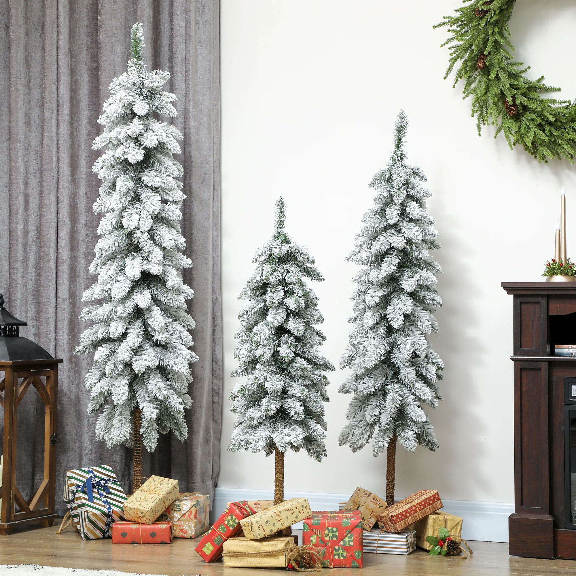 3x Slim Pencil Christmas Tree Artificial - White Frosted Green Tips - Image 8