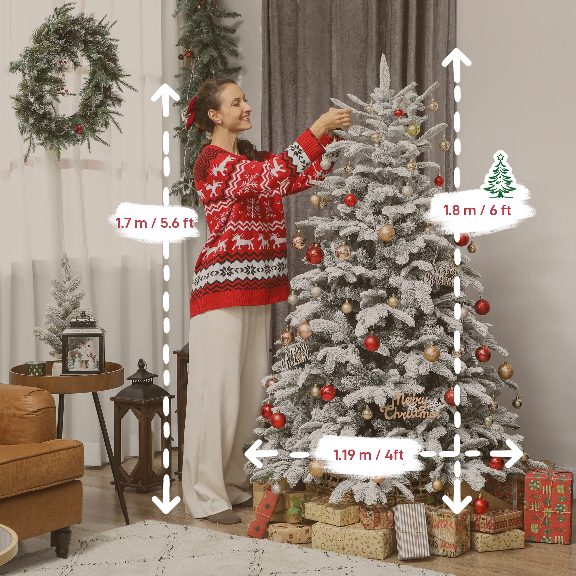 6ft Christmas Tree Artificial - White Frosted Green 1182 Tips - Image 3