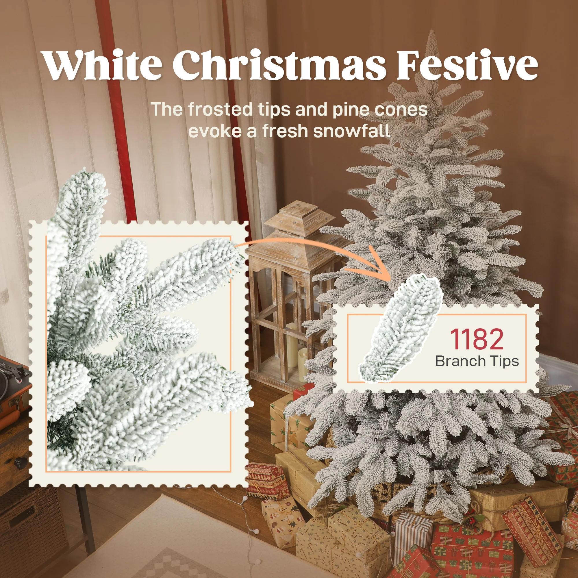 6ft Christmas Tree Artificial - White Frosted Green 1182 Tips - Image 5