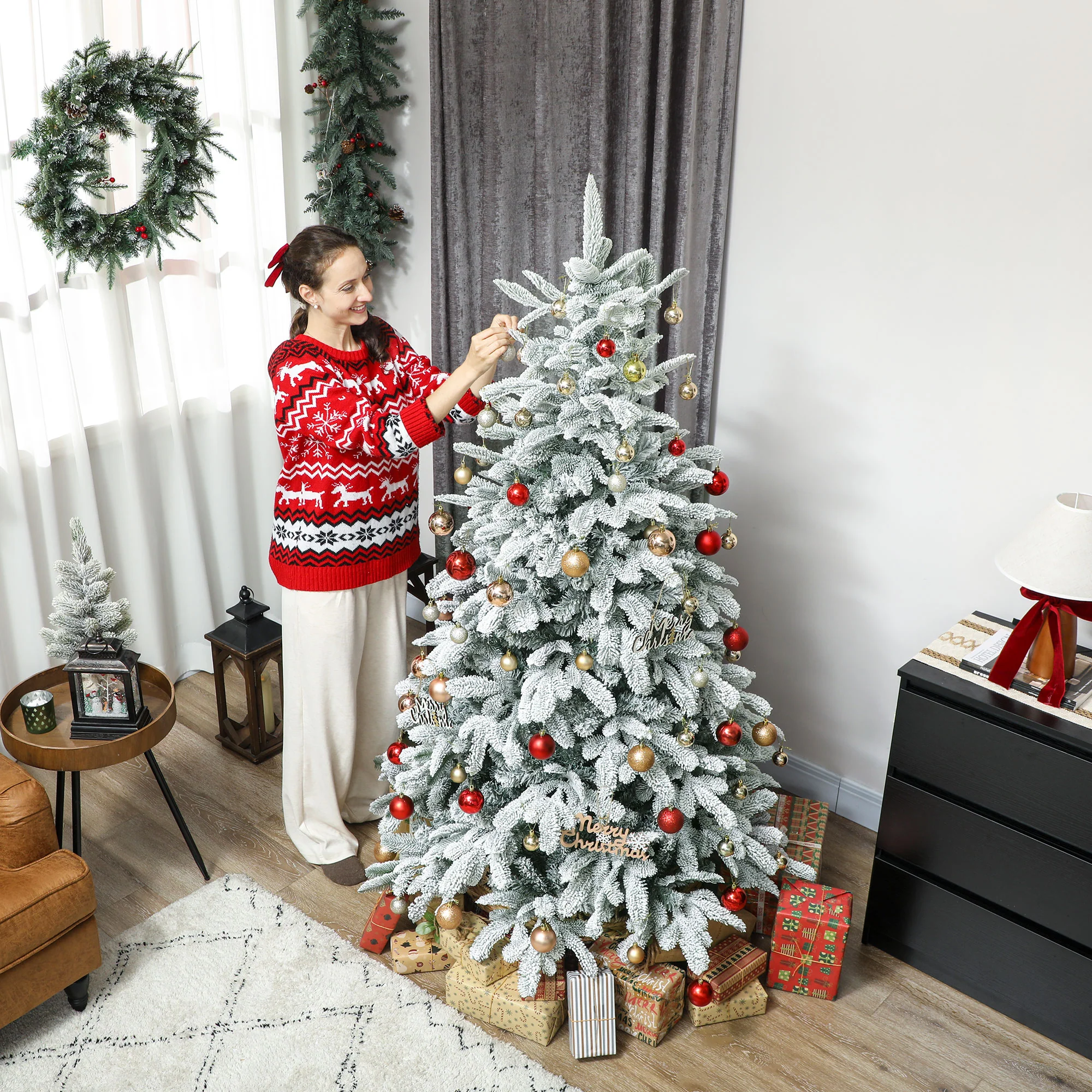 6ft Christmas Tree Artificial - White Frosted Green 1182 Tips - Image 8