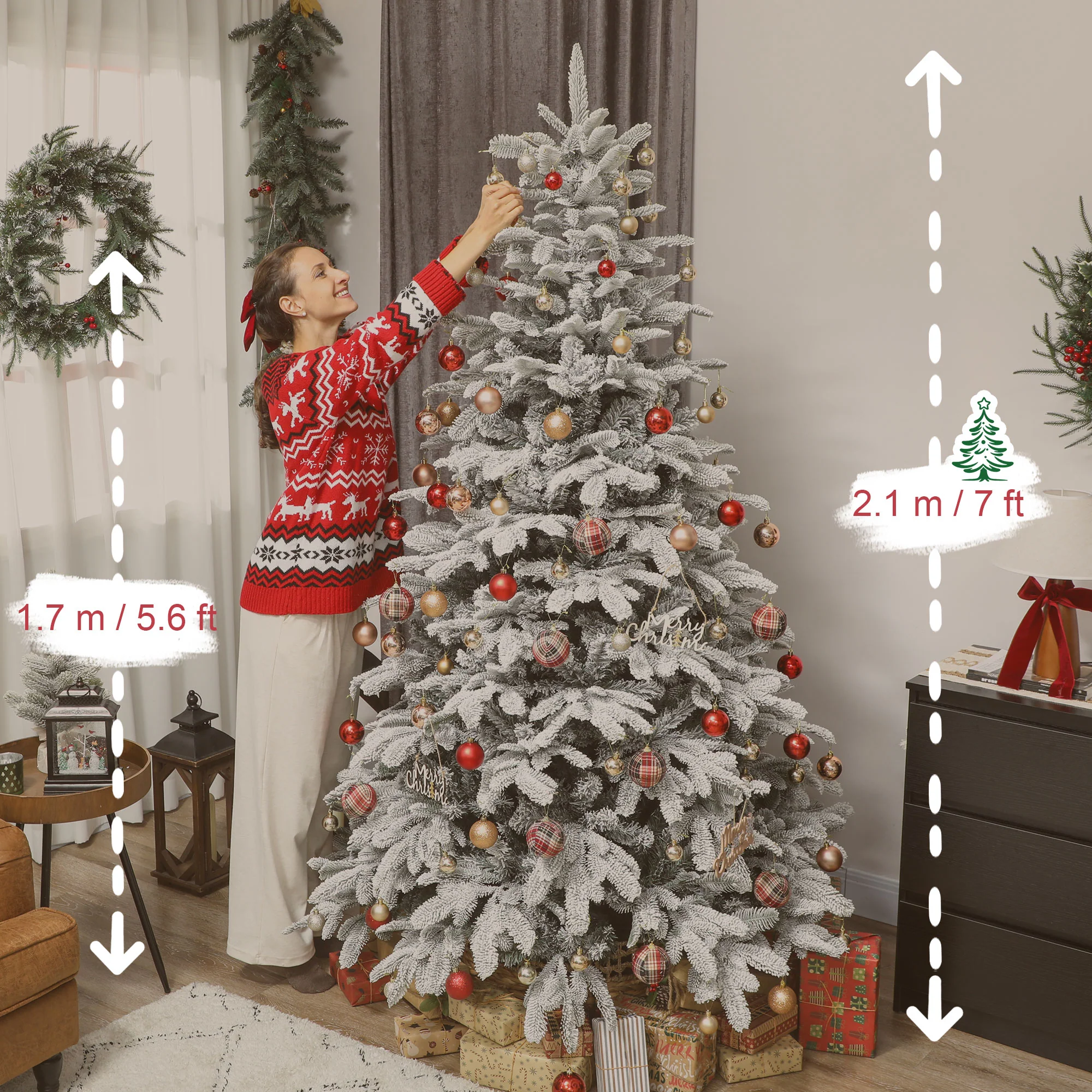 7ft Christmas Tree Artificial - White Frosted Green 1867 Tips - Image 3