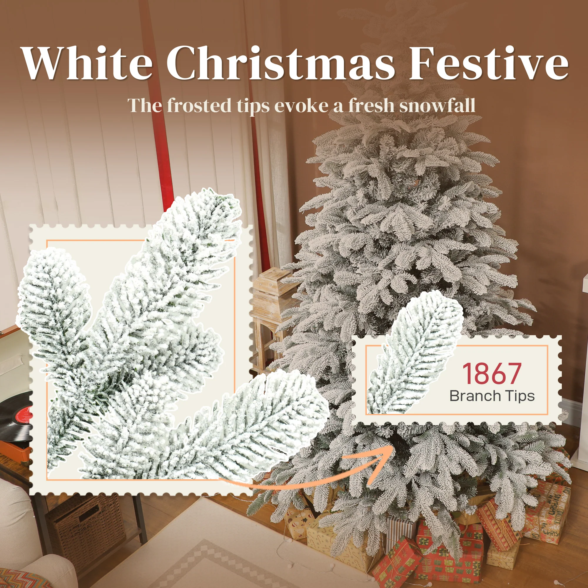 7ft Christmas Tree Artificial - White Frosted Green 1867 Tips - Image 5