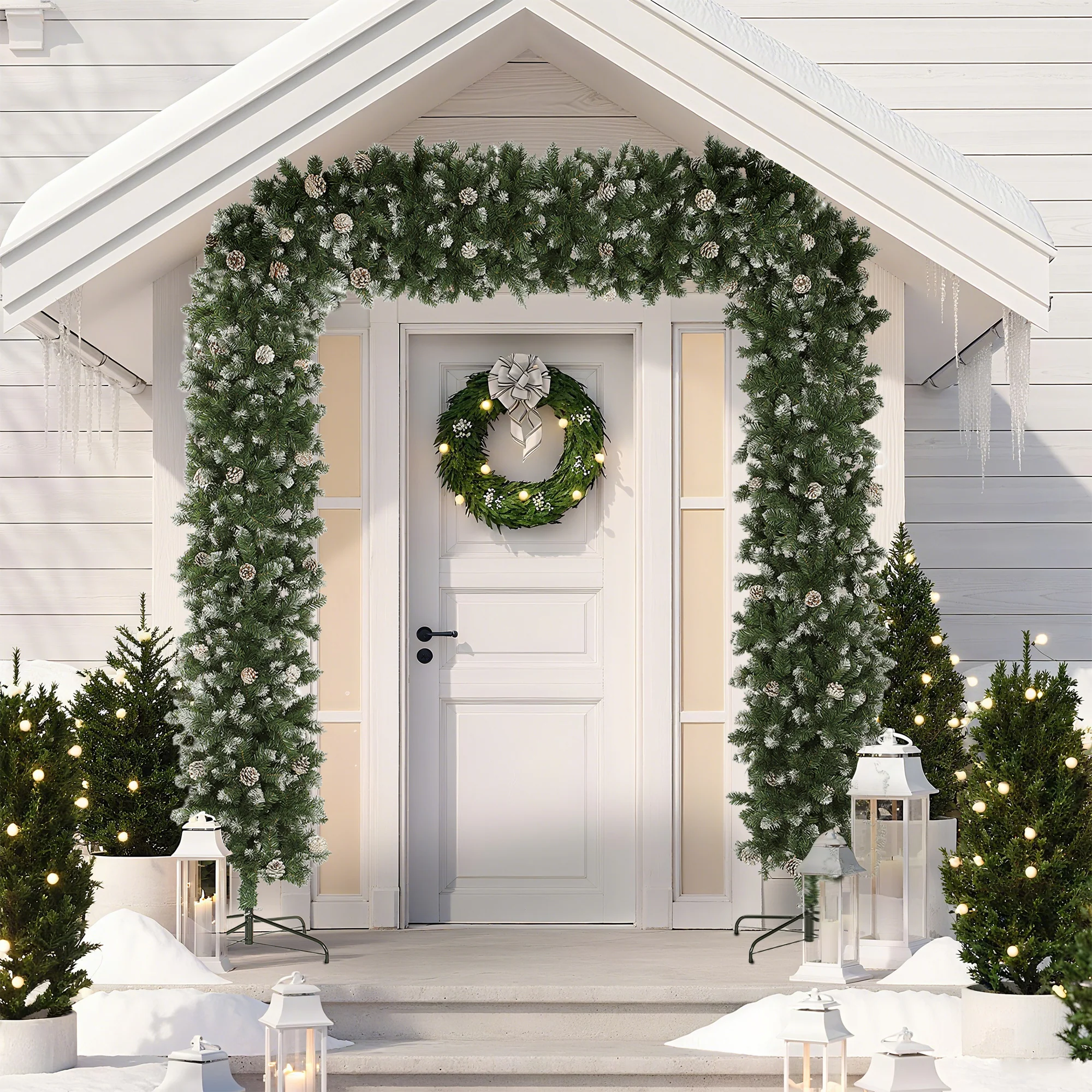 8ft Pinecone Christmas Tree Arch Artificial - White Frosted Green 2100 Tips - Image 2