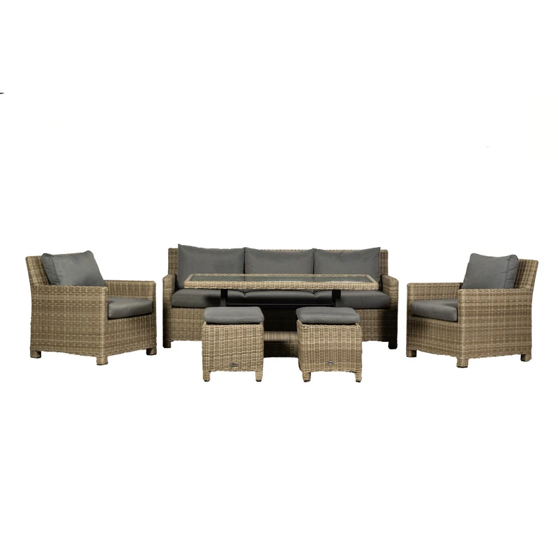 Wentworth Rattan Garden Patio Dining Set by Royalcraft - 5 Seats Grey Cushions - Image 2