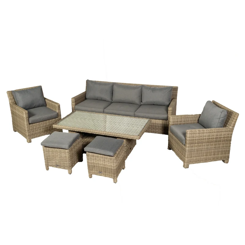 Wentworth Rattan Garden Patio Dining Set by Royalcraft - 5 Seats Grey Cushions - Image 4