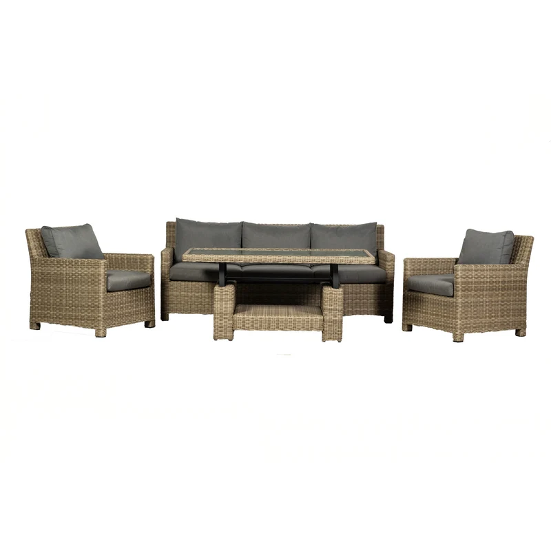 Wentworth Rattan Garden Patio Dining Set by Royalcraft - 5 Seats Grey Cushions - Image 5