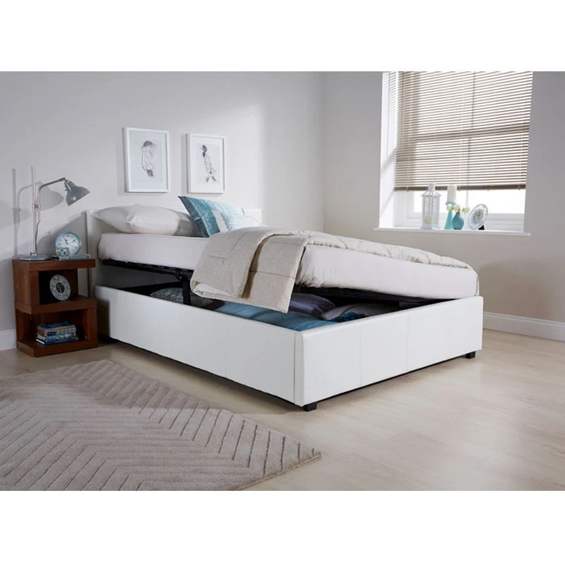 Winston Small Double Ottoman Bed Faux Leather White 4 x 7ft - Image 4